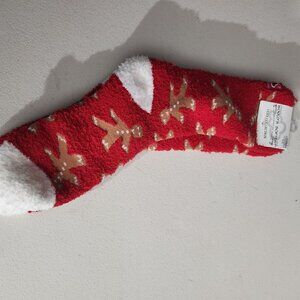 Worlds Softest Cozy Collection Socks Gingerbread Man Design Red/White One Size 6